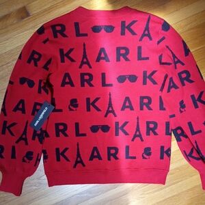 Karl Lagerfeld Red and Black Paris Logo Graphic Crewneck Sweater Medium